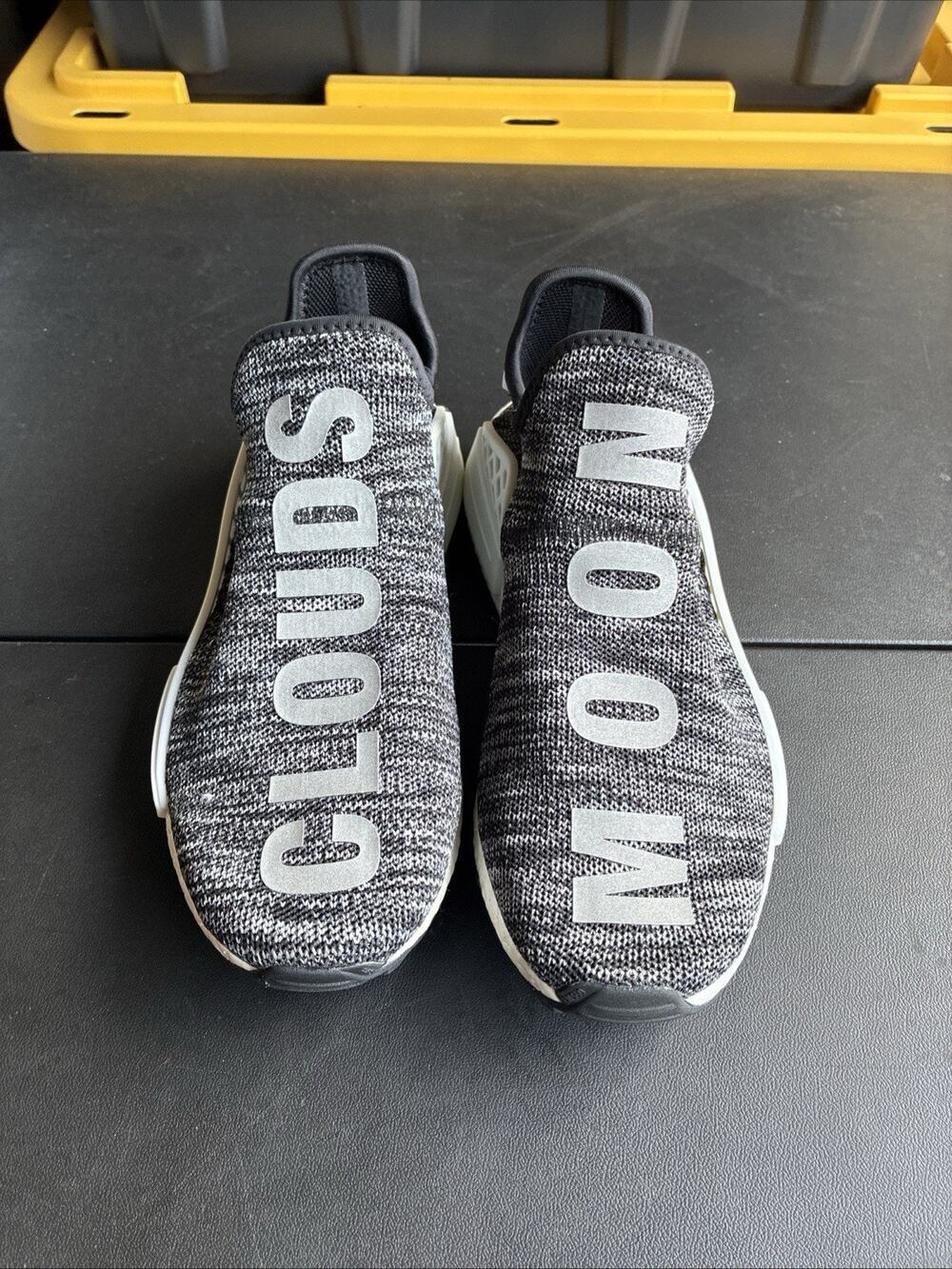 Size 9.5 Adidas Pharral x NMD Human Race Trail Oreo Sneakers Moon Clouds - Oreo